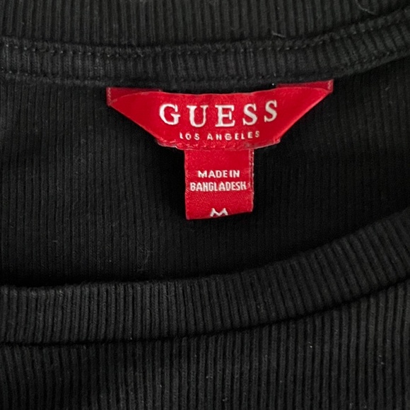 GUESS Black Ribbed Capped Sleeves Crop Top Size M - Picture 4 of 6